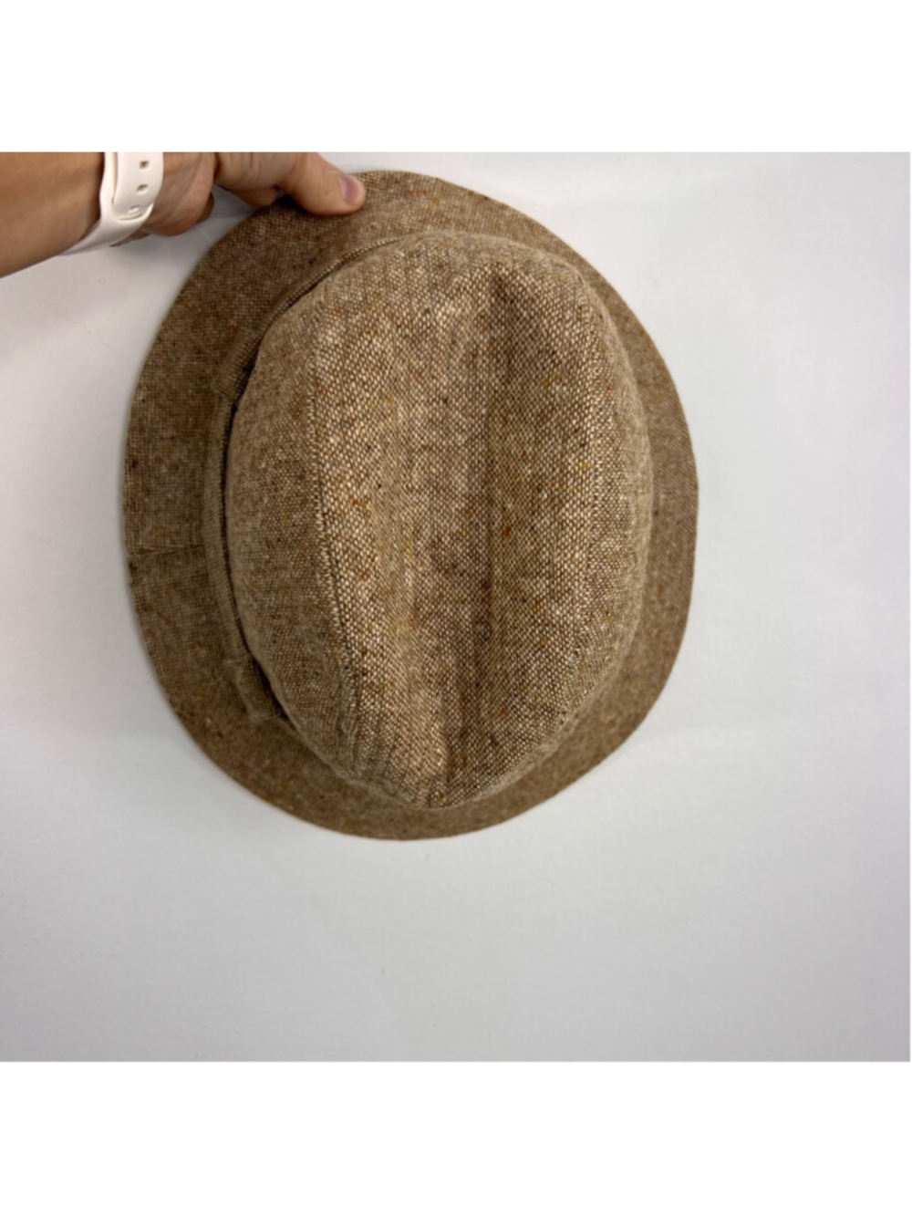 Vintage 70s Biltmore union made tan brown wool blend tweed fedora grandpa hat L - Picture 7 of 13